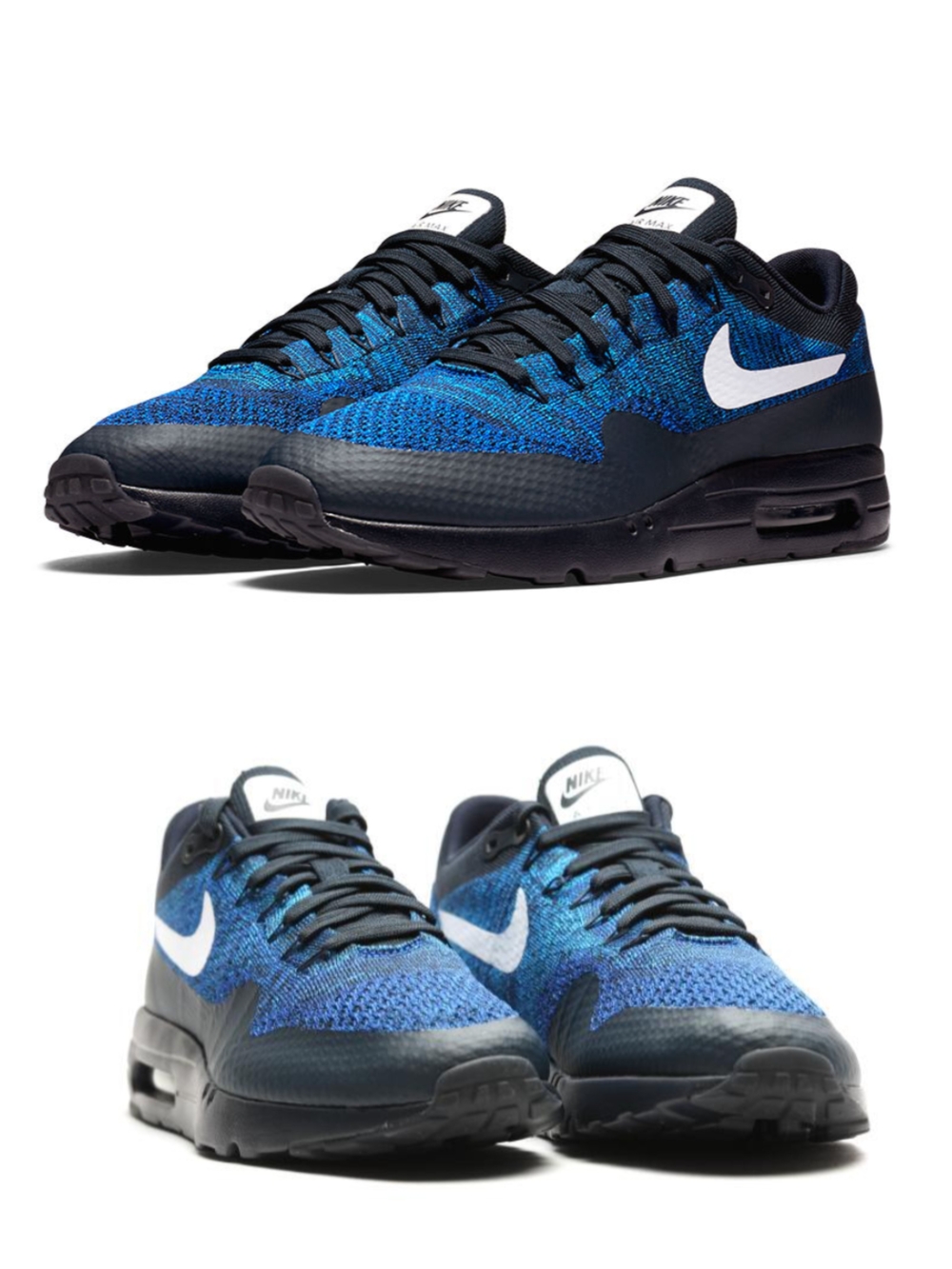 Women's Nike Air Max 1 Ultra Flyknit Blue Dark Obsidian Athletic Sneakers Size 9